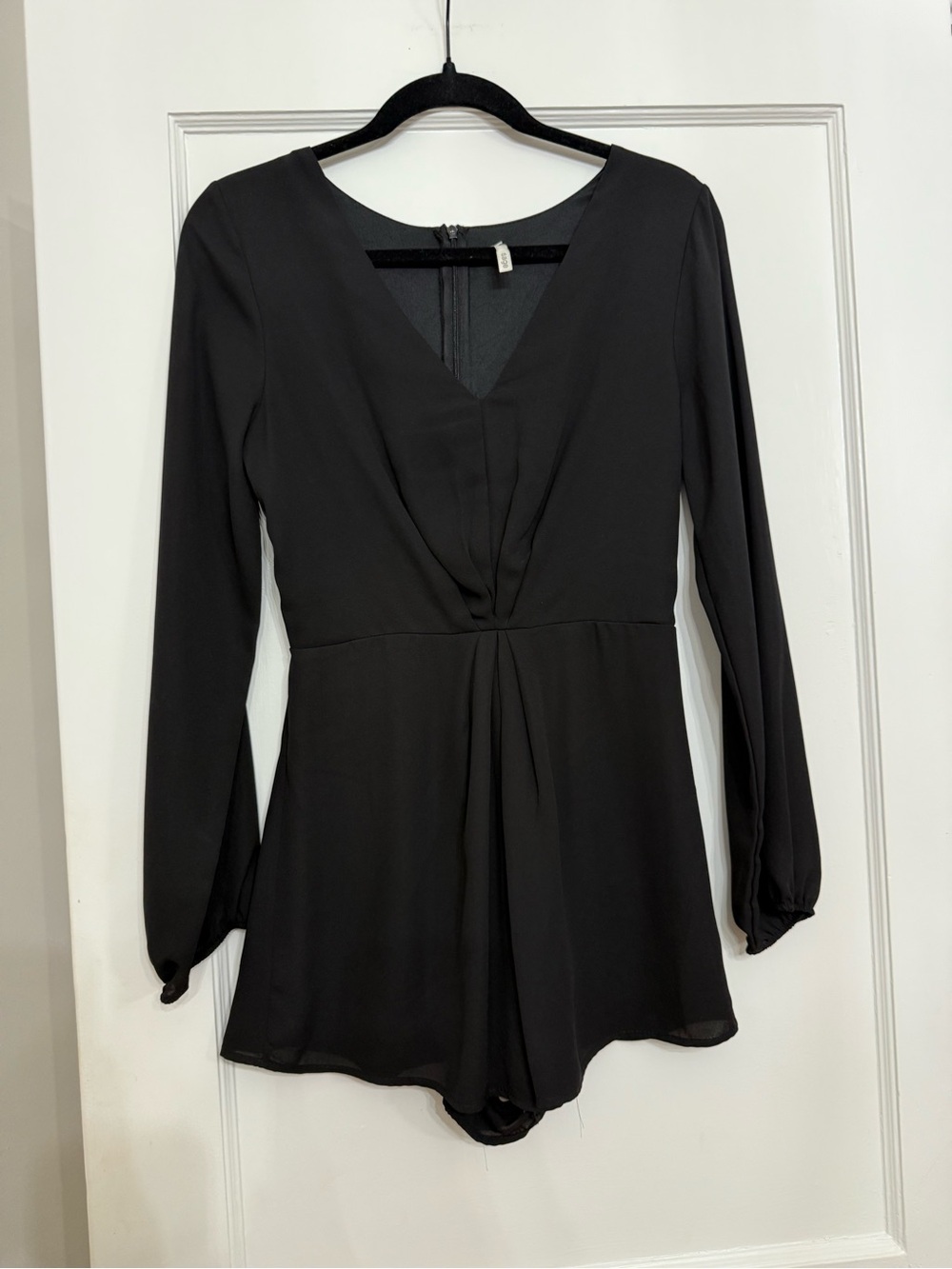 SAGE the Label Black Chiffon Long Sleeve Plunging V-Neck Romper